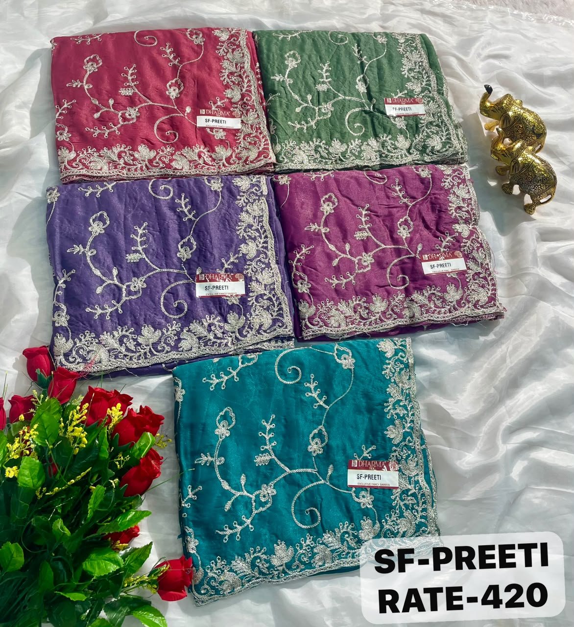 Premium Fancy Embroidered Party Wear Saree – Silver Floral Work & Designer Border