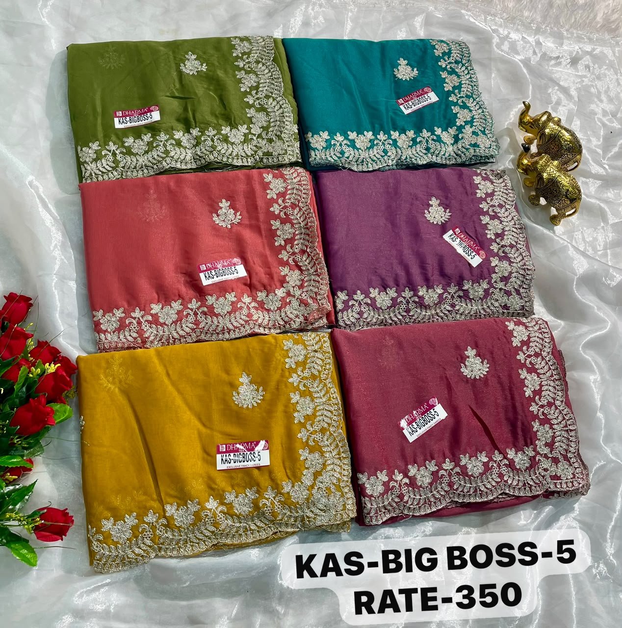 KAS-BIG BOSS-5 Premium Fancy Embroidered Saree with Designer Floral Border